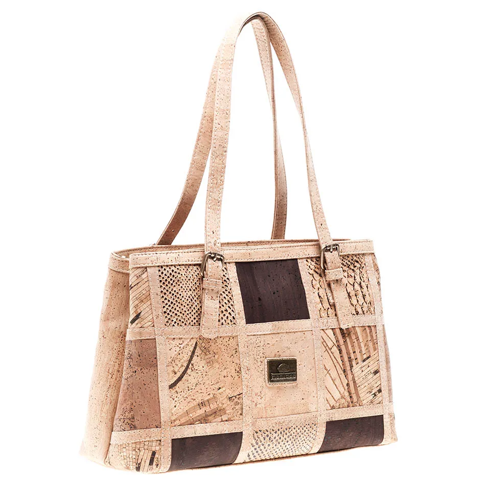 Mala de ombro em cortiça natural com dois compartimentos