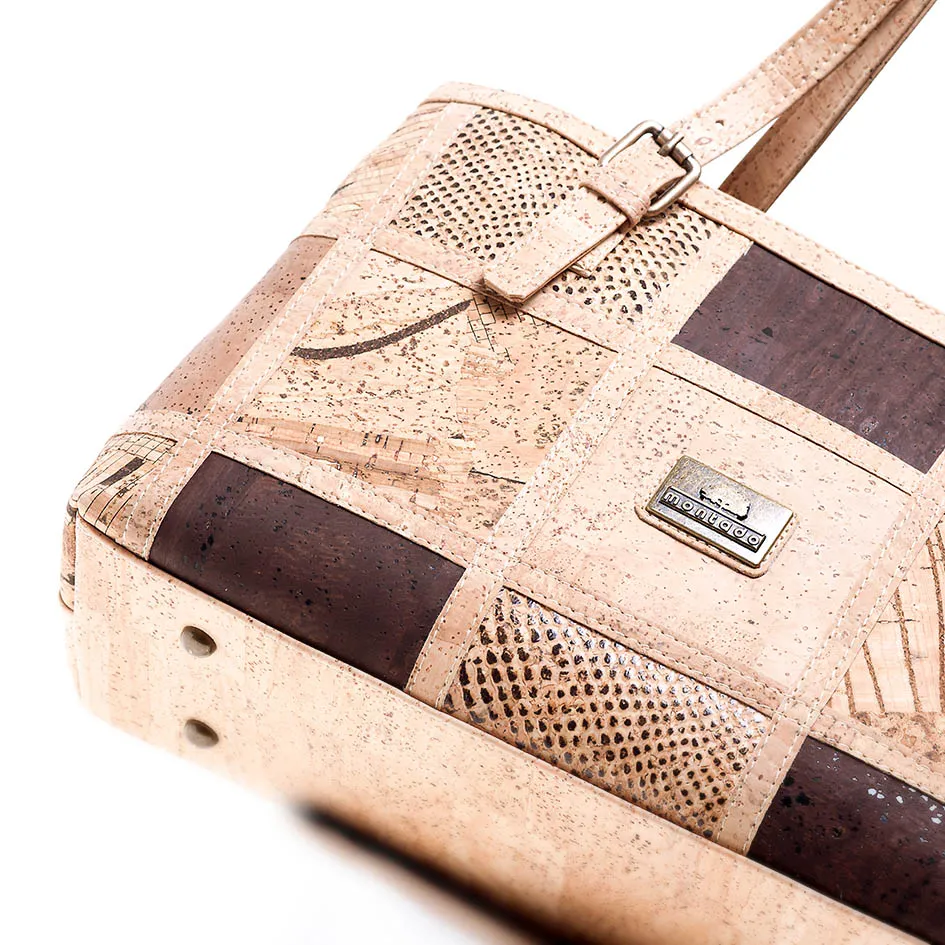 Mala de ombro em cortiça natural com dois compartimentos