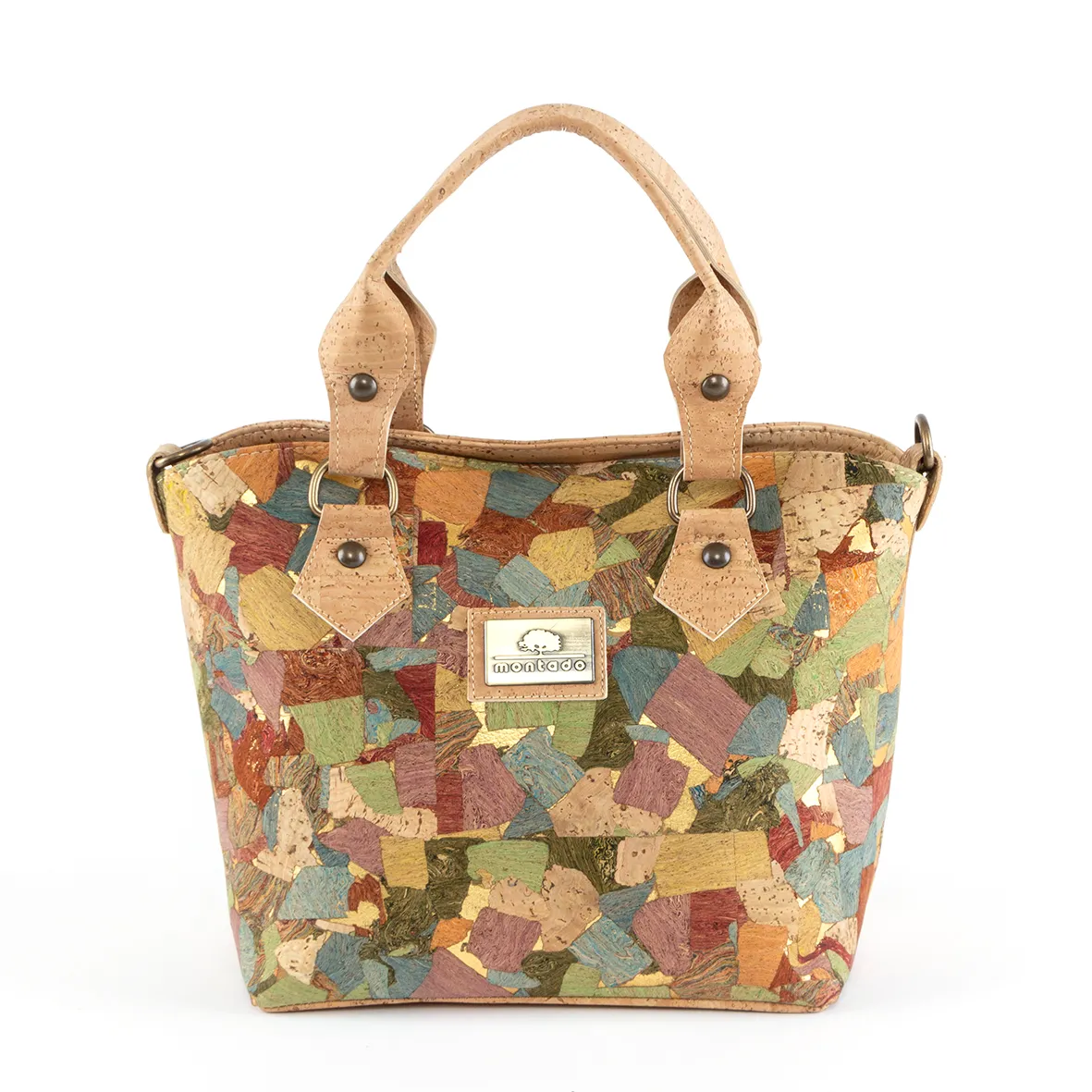 Cork handbag, with two handles and a shoulder strap