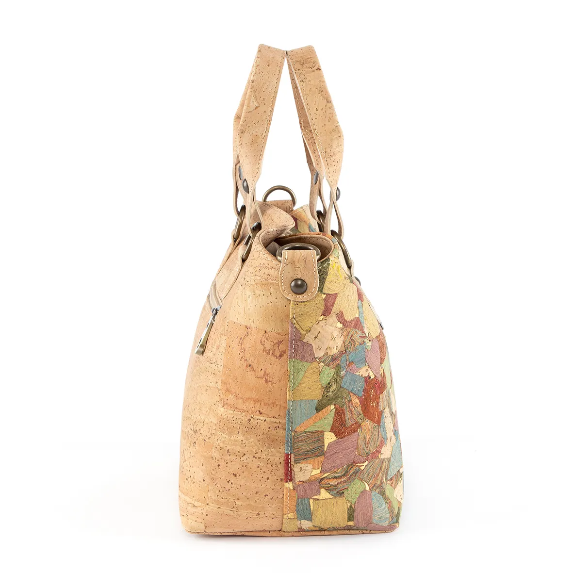 Cork handbag, with two handles and a shoulder strap