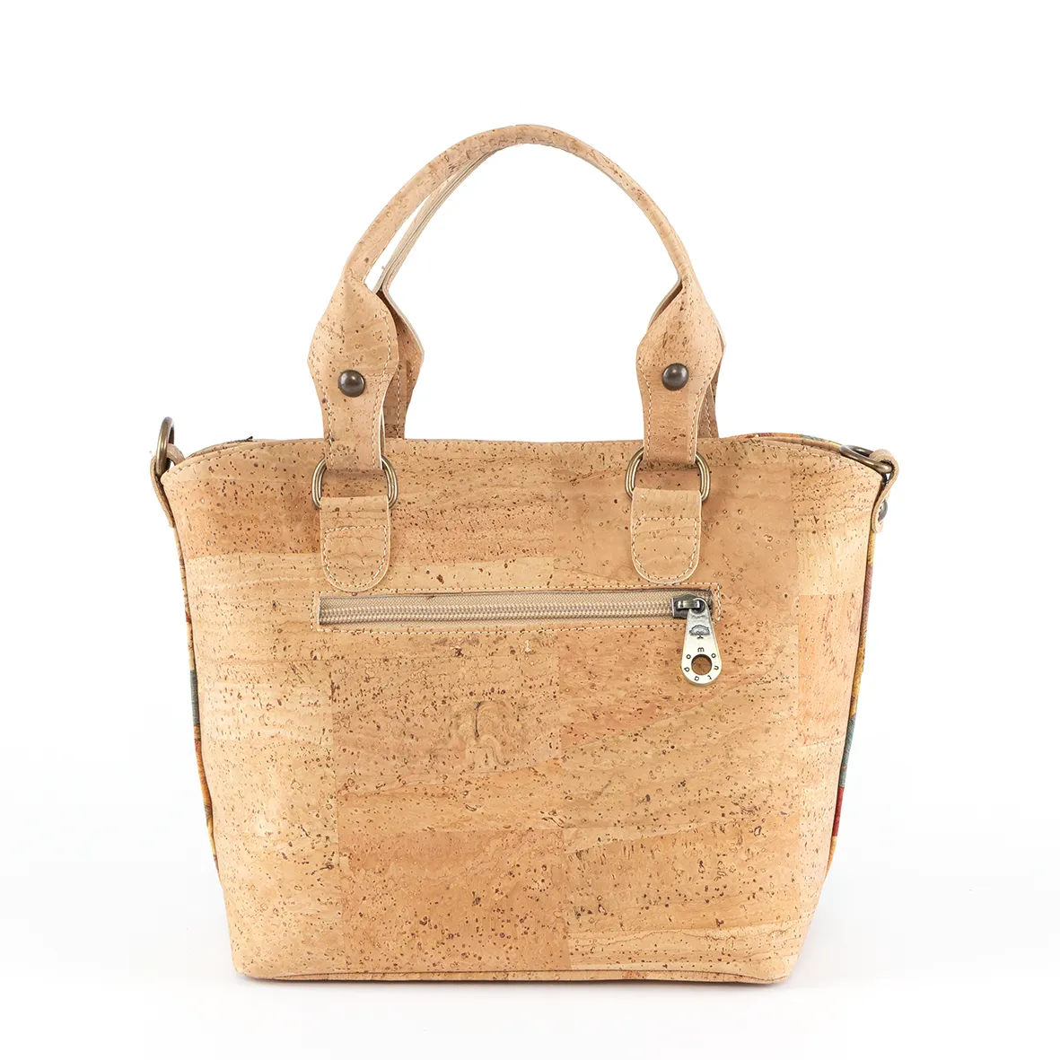 Cork handbag, with two handles and a shoulder strap