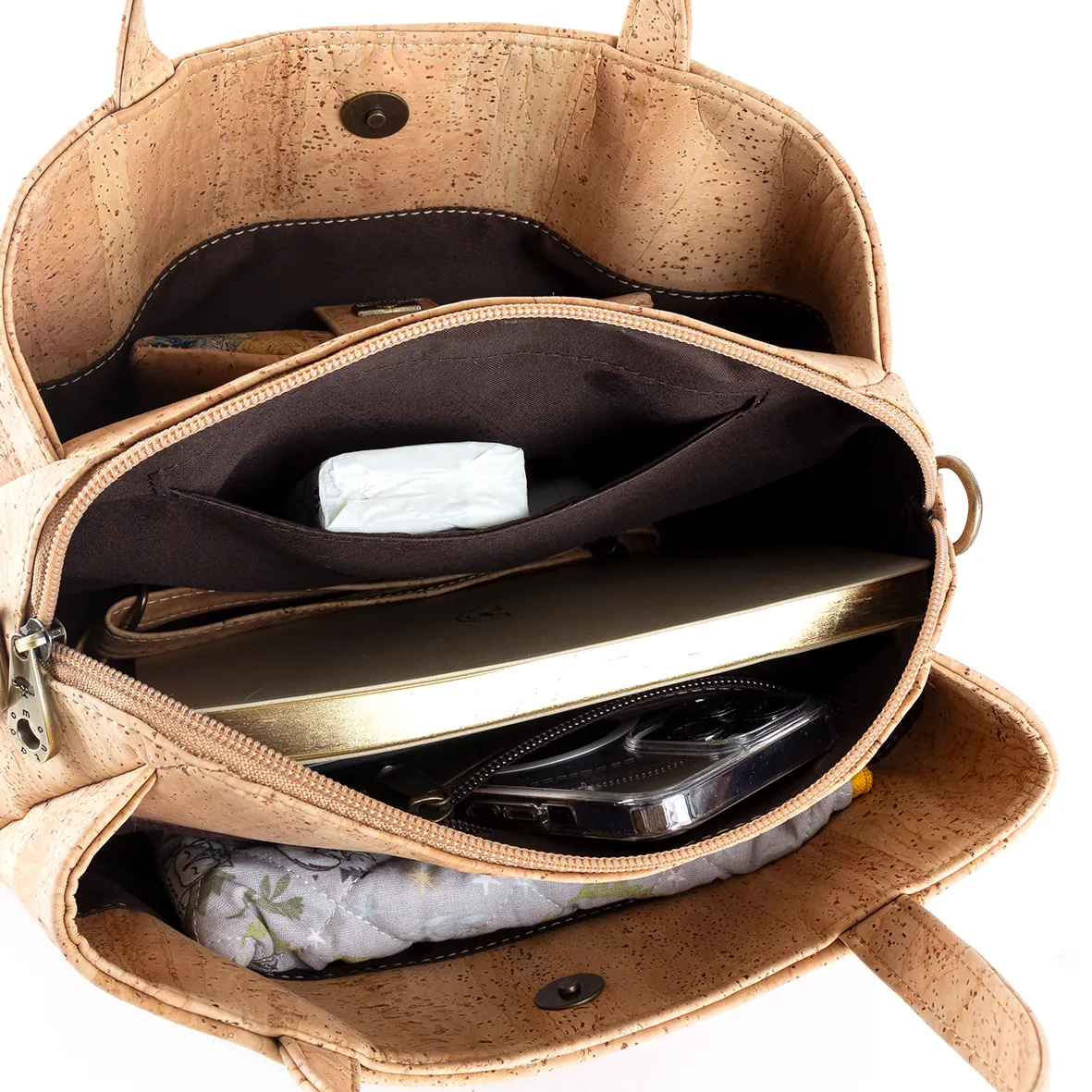 Cork Pouch with Three Independent Compartments