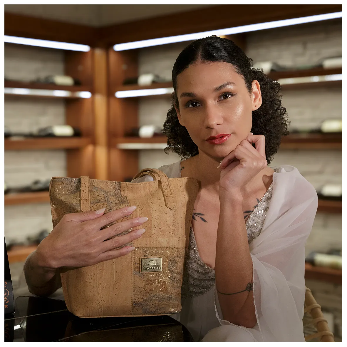 Cork Shoulder Bag with Four Square Design