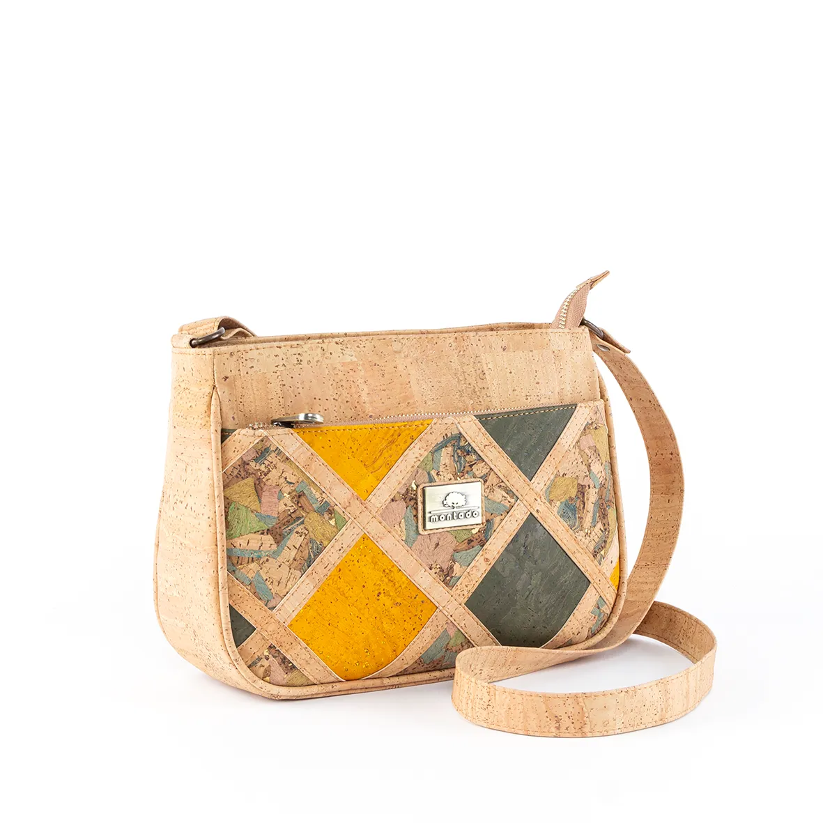 Mala de Tiracolo com Padrão Geométrico e com Vários Bolsos