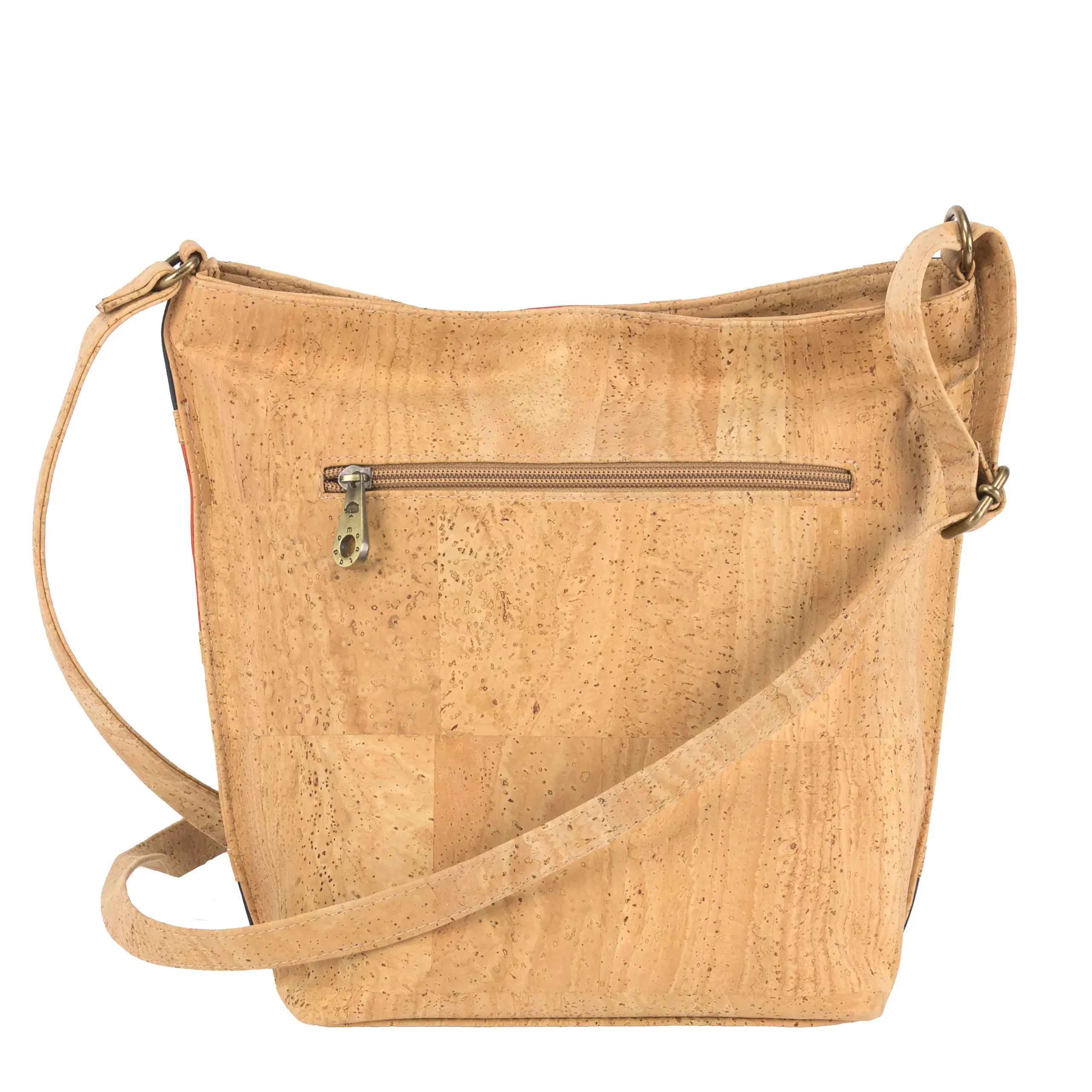 Cork shoulder bag with gold leaf pattern