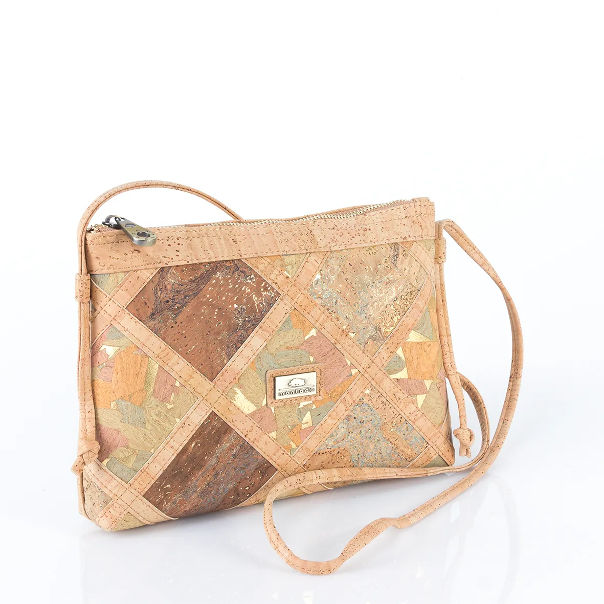 Mala em Cortiça de Tiracolo, Tamanho Médio, com Padrão Geométrico