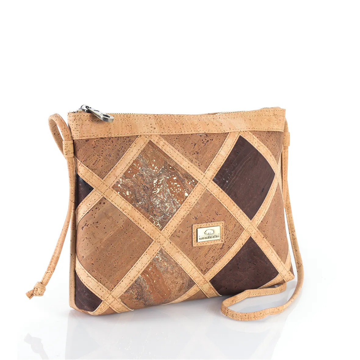 Mala em Cortiça de Tiracolo, Tamanho Grande, com Padrão Geométrico