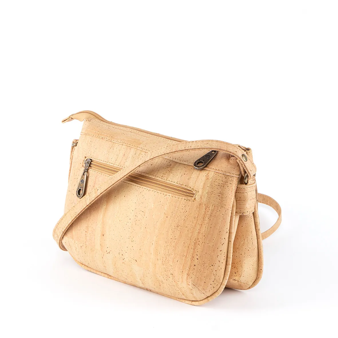 Mala de Tiracolo em Cortiça com 3 Compartimentos com Padrão Geométrico em Losango