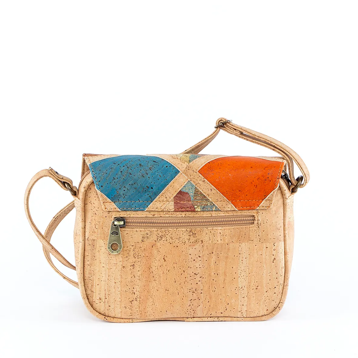 Mala de Tiracolo em Cortiça com Pala com Padrão Geométrico em Losango