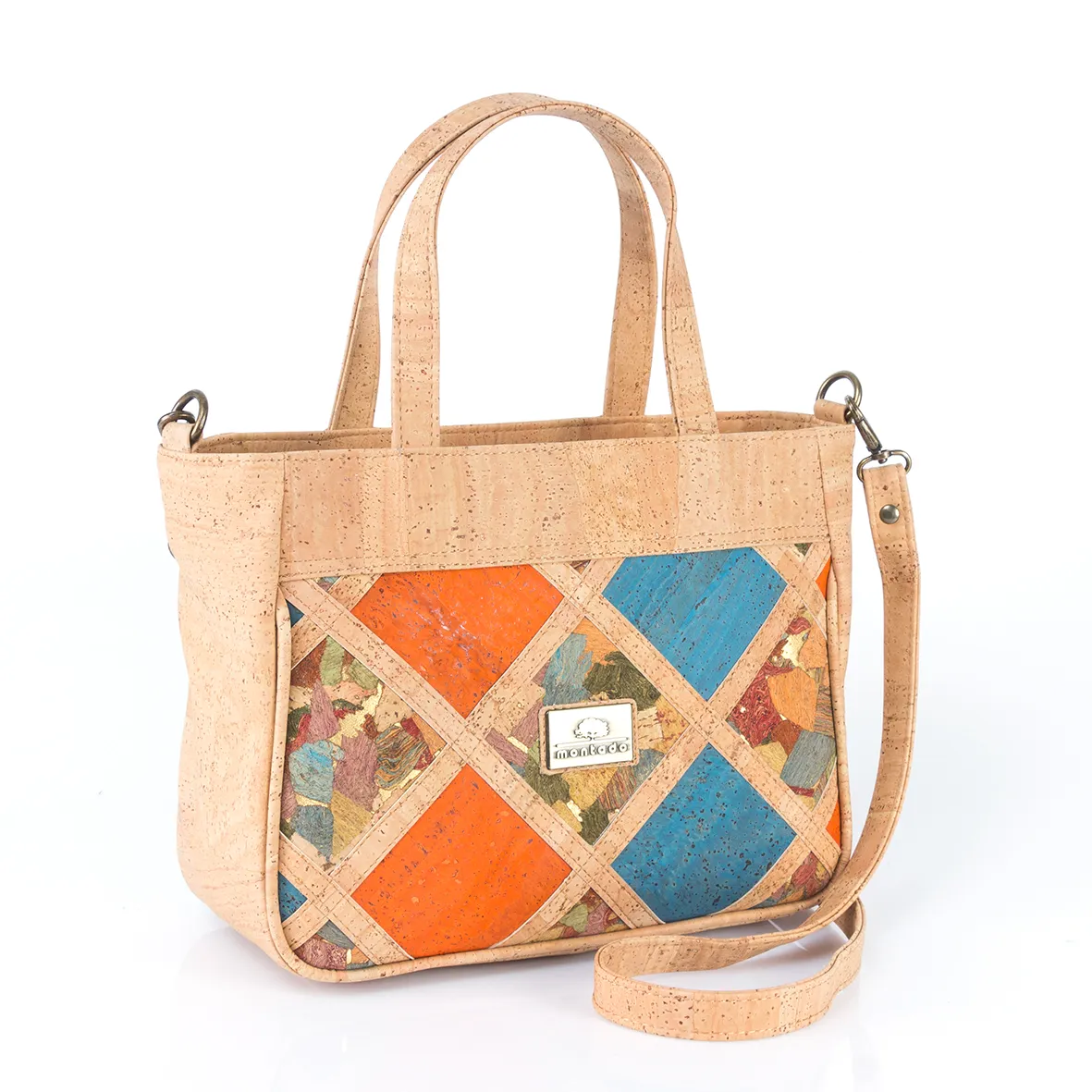 Cork Handbag with Diamond Geometric Pattern