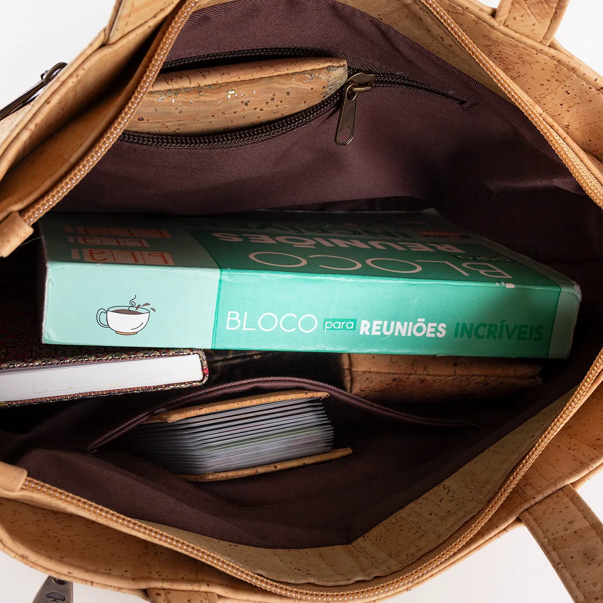 Cork Handbag with Diamond Geometric Pattern