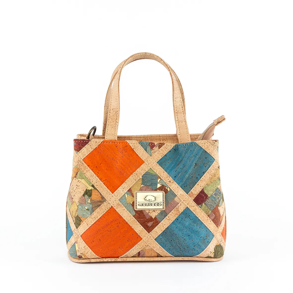 Mala de Mão e Tiracolo em Cortiça com Padrão Geométrico em Losango