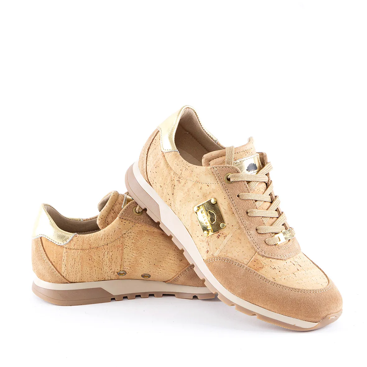 Women's cork trainers or sneakers with leather and suede details