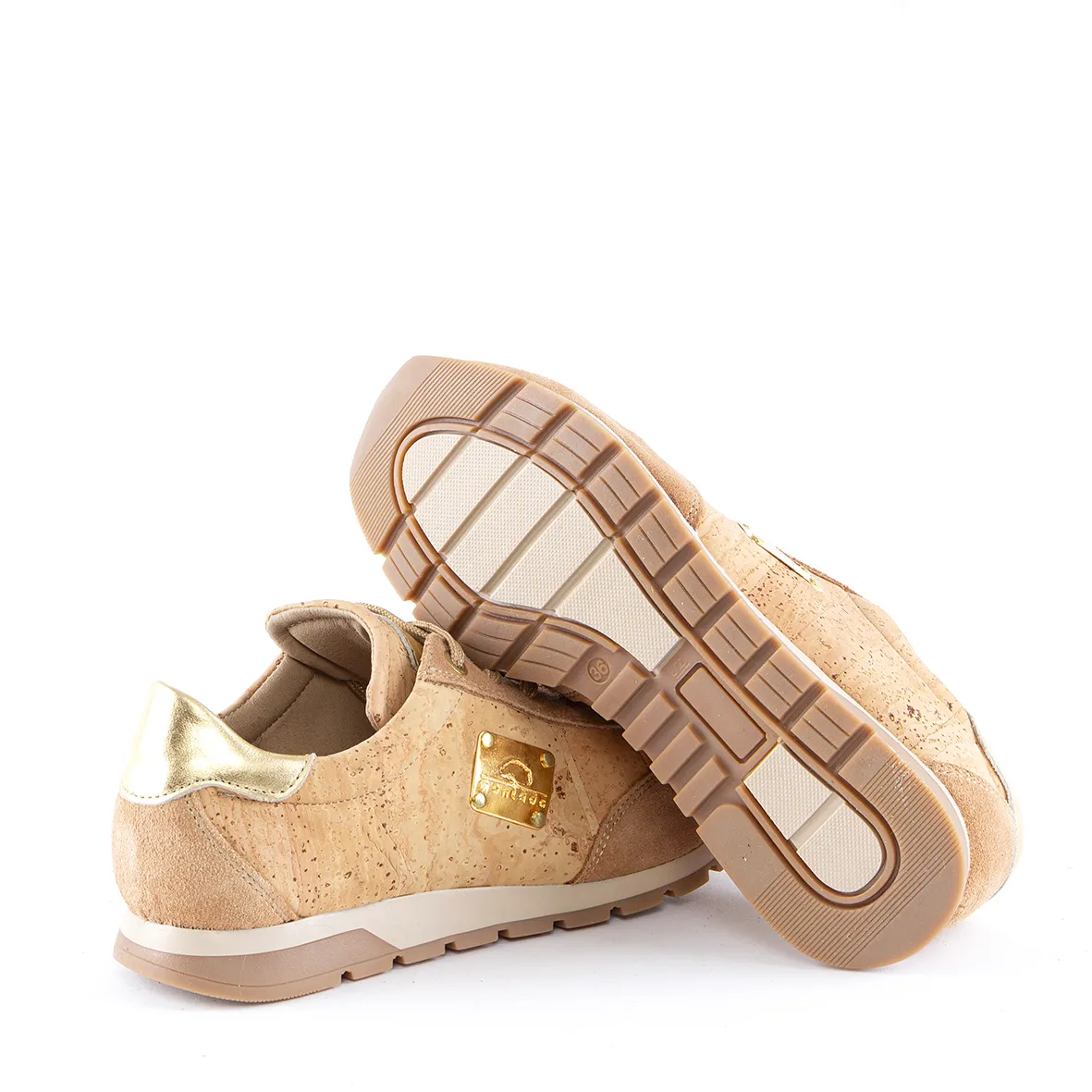 Women's cork trainers or sneakers with leather and suede details