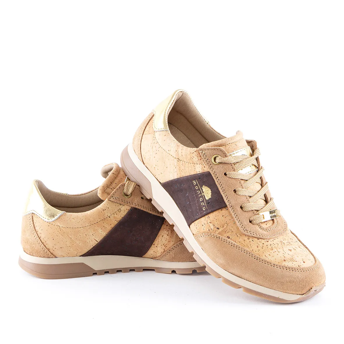 Cork Trainers with Leather and Suede Details for Women