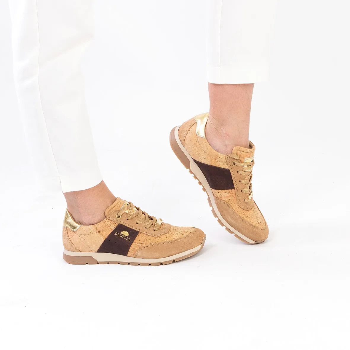 Cork Trainers with Leather and Suede Details for Women