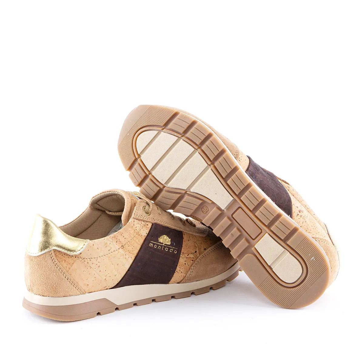 Cork Trainers with Leather and Suede Details for Women