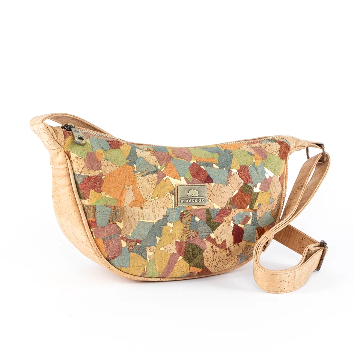 Mala de tiracolo em cortiça em forma de meia-lua