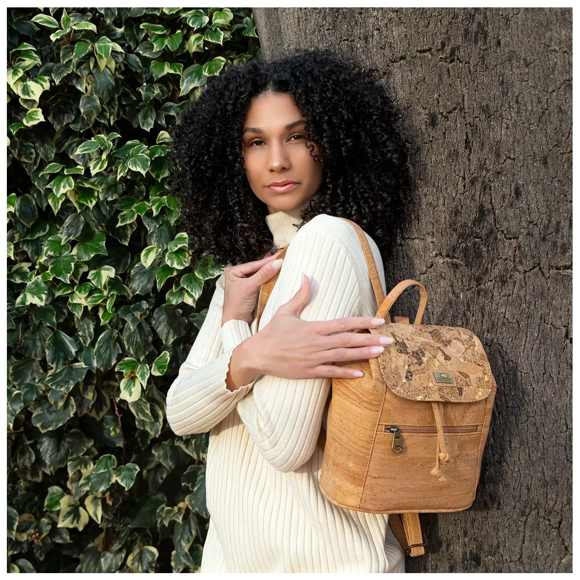 Cork backpack with flap and front pocket