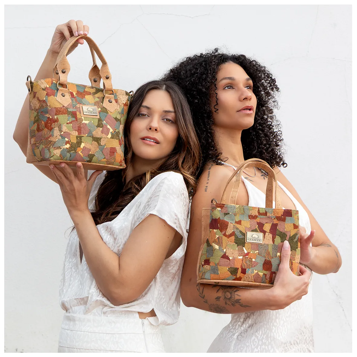 Cork handbag, with two handles and a shoulder strap