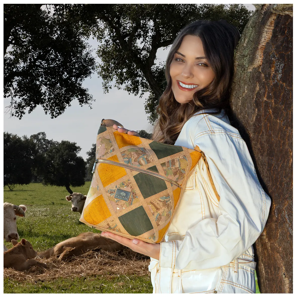 Cork Crossbody Bag with Natural Geometric Pattern