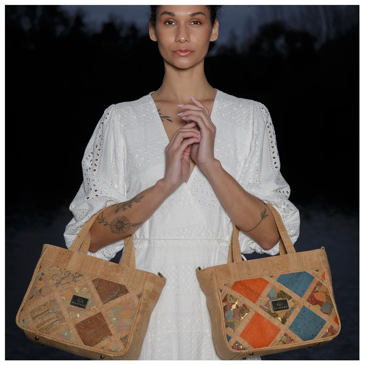 Cork Handbag with Diamond Geometric Pattern