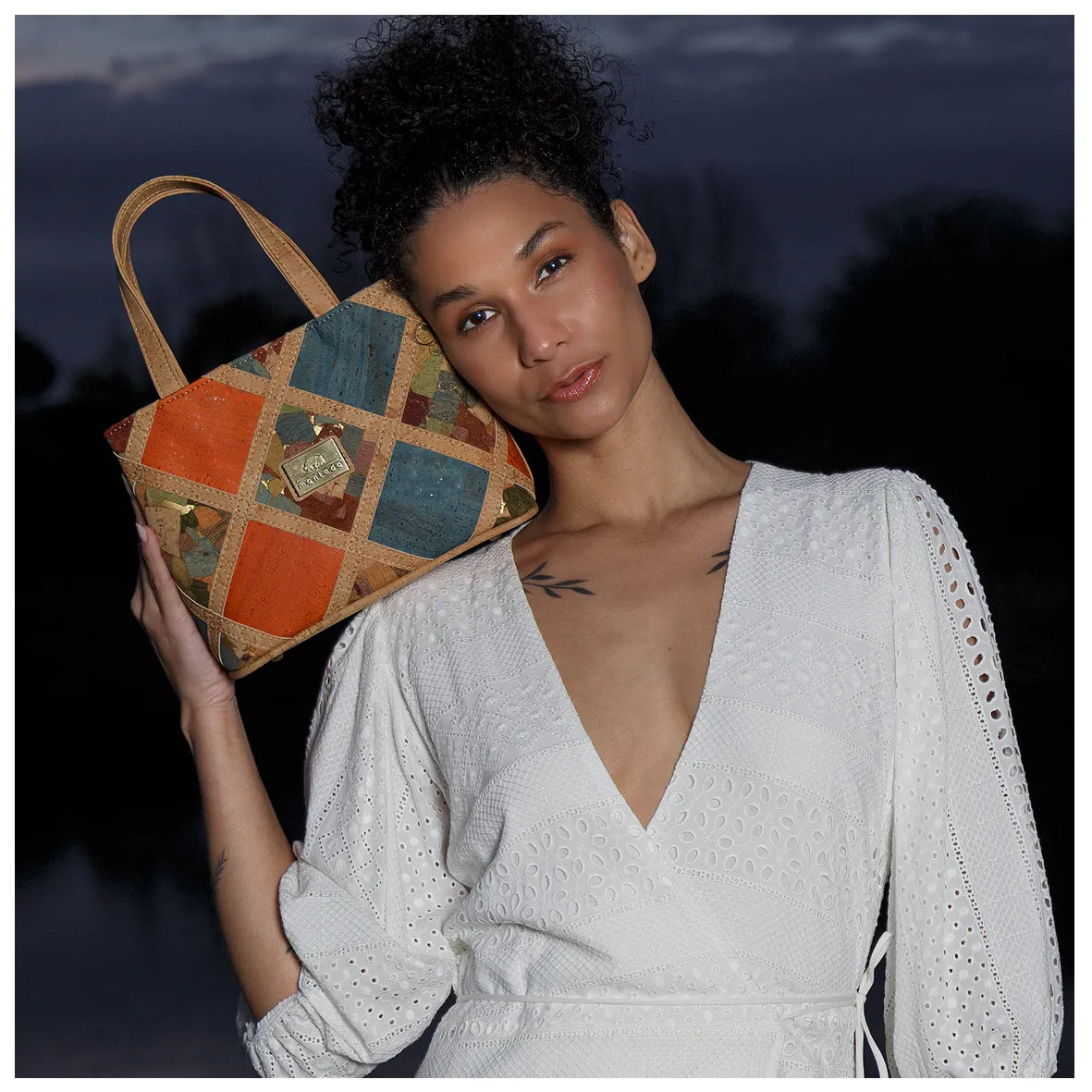 Cork Handbag and Crossbody Bag with Diamond Geometric Pattern