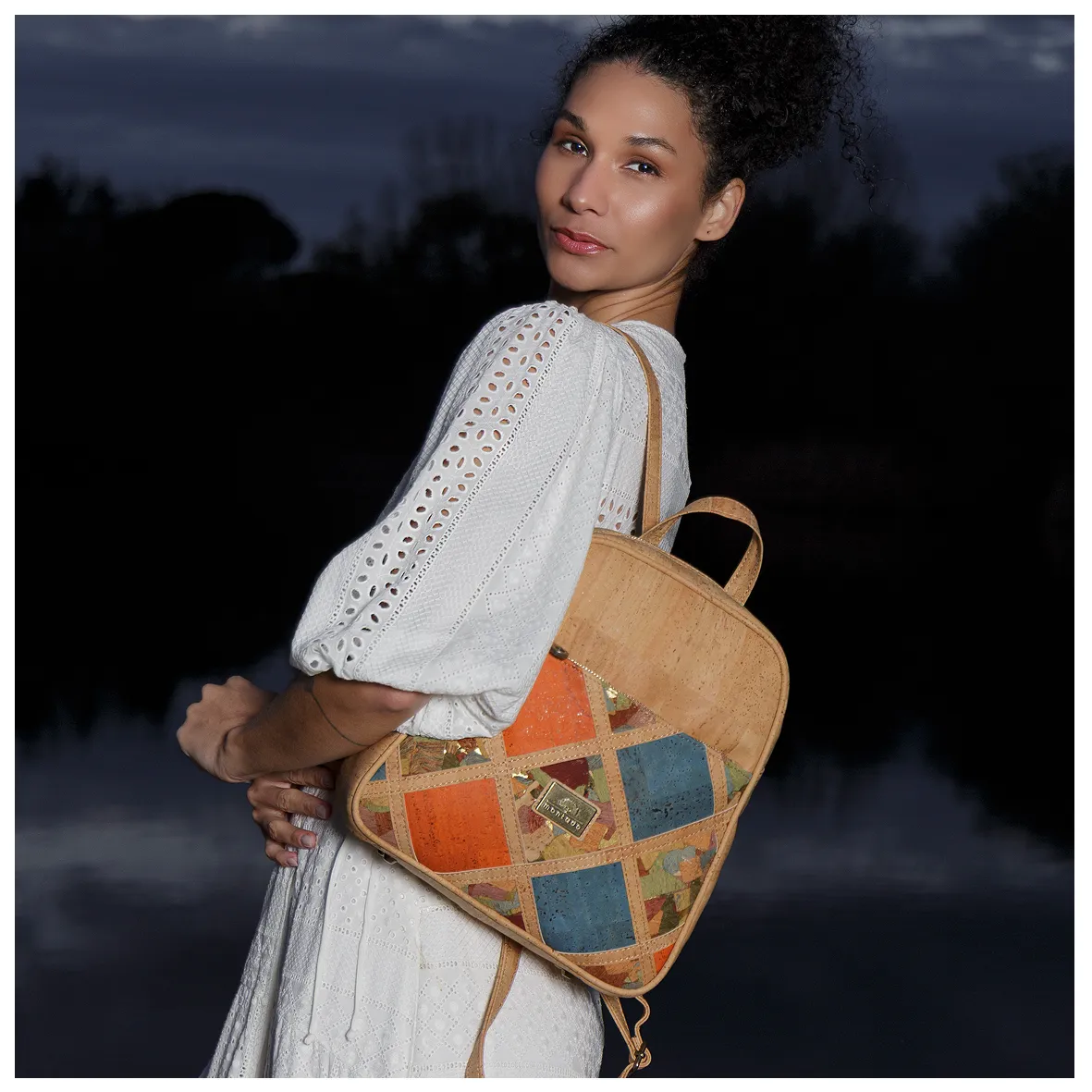 Cork Backpack with Diamond Geometric Pattern