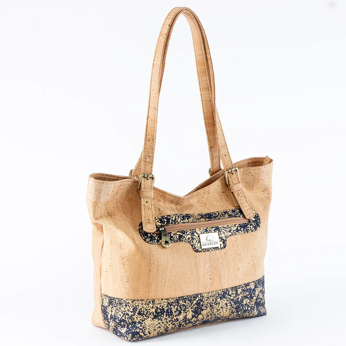 Cork Shoulder Bag with Gold Leaf Pattern