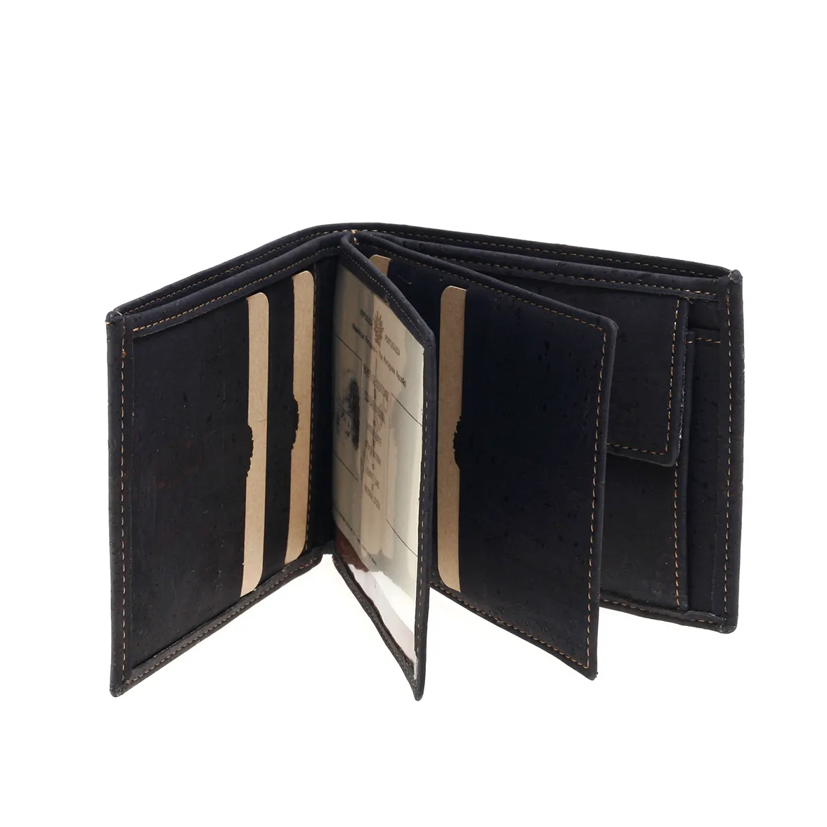 Porta-Moedas Clássico, Elegante e Funcional em Cortiça Sustentável com Proteção Antirroubo RFID - Preto