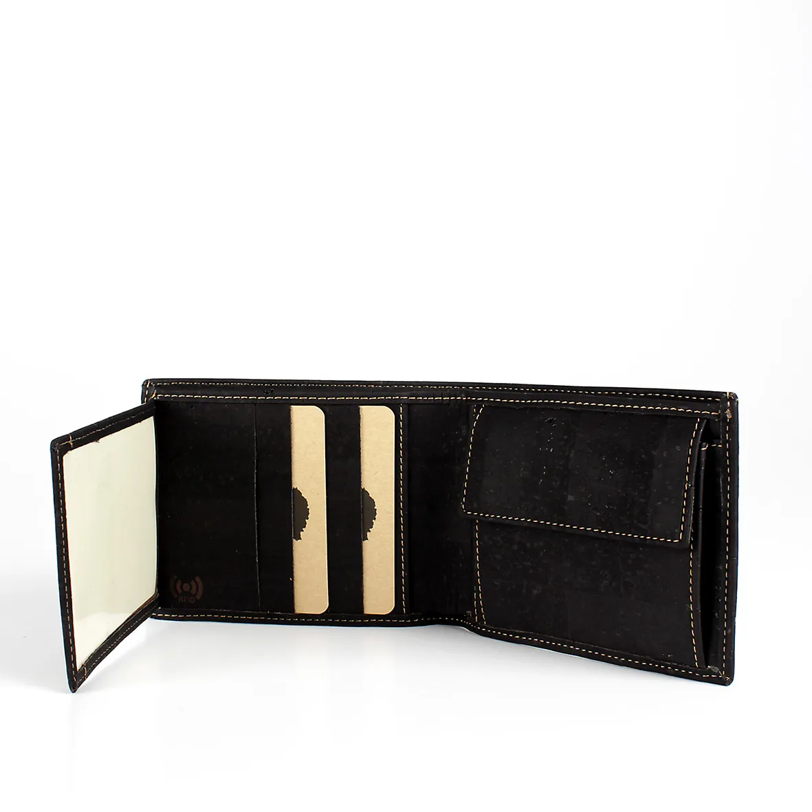 Porta-Moedas Elegante, Natural e Intemporal em Cortiça com Proteção Antirroubo RFID - Preto