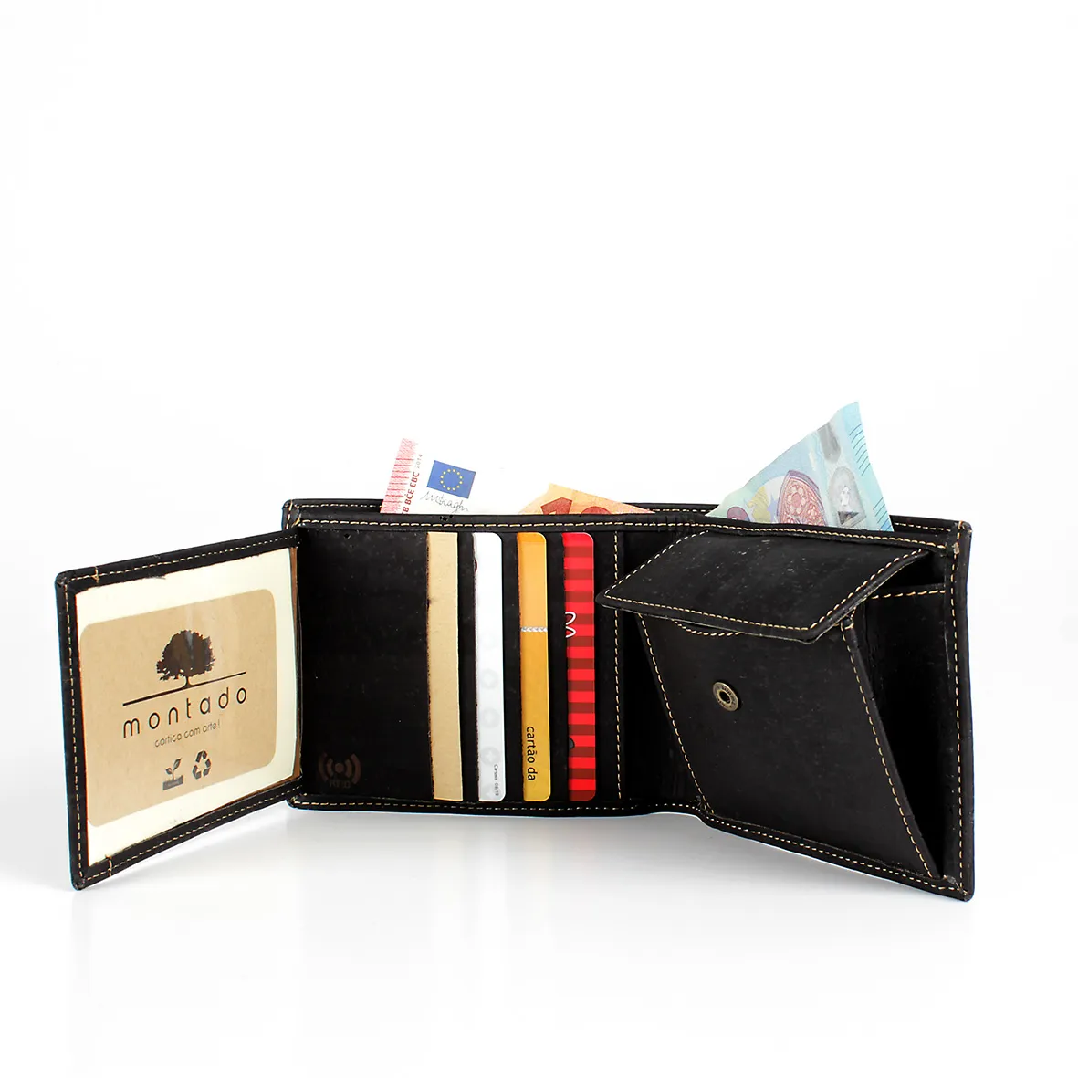 Porta-Moedas Elegante, Natural e Intemporal em Cortiça com Proteção Antirroubo RFID - Preto