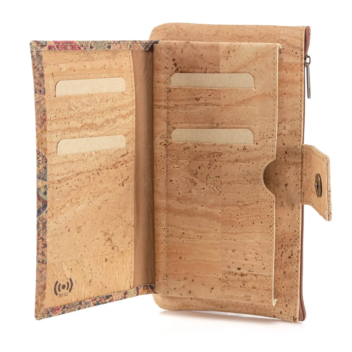 Porta-moedas Grande e Flexível para Senhora em Cortiça Eco-friendly com Proteção Antirroubo RFID