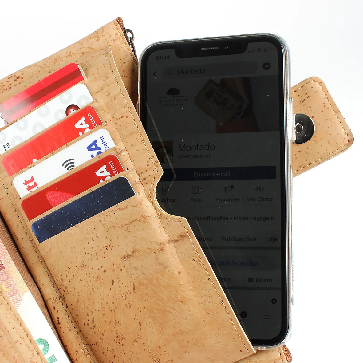 Porta-moedas Grande e Flexível para Senhora em Cortiça Eco-friendly com Proteção Antirroubo RFID