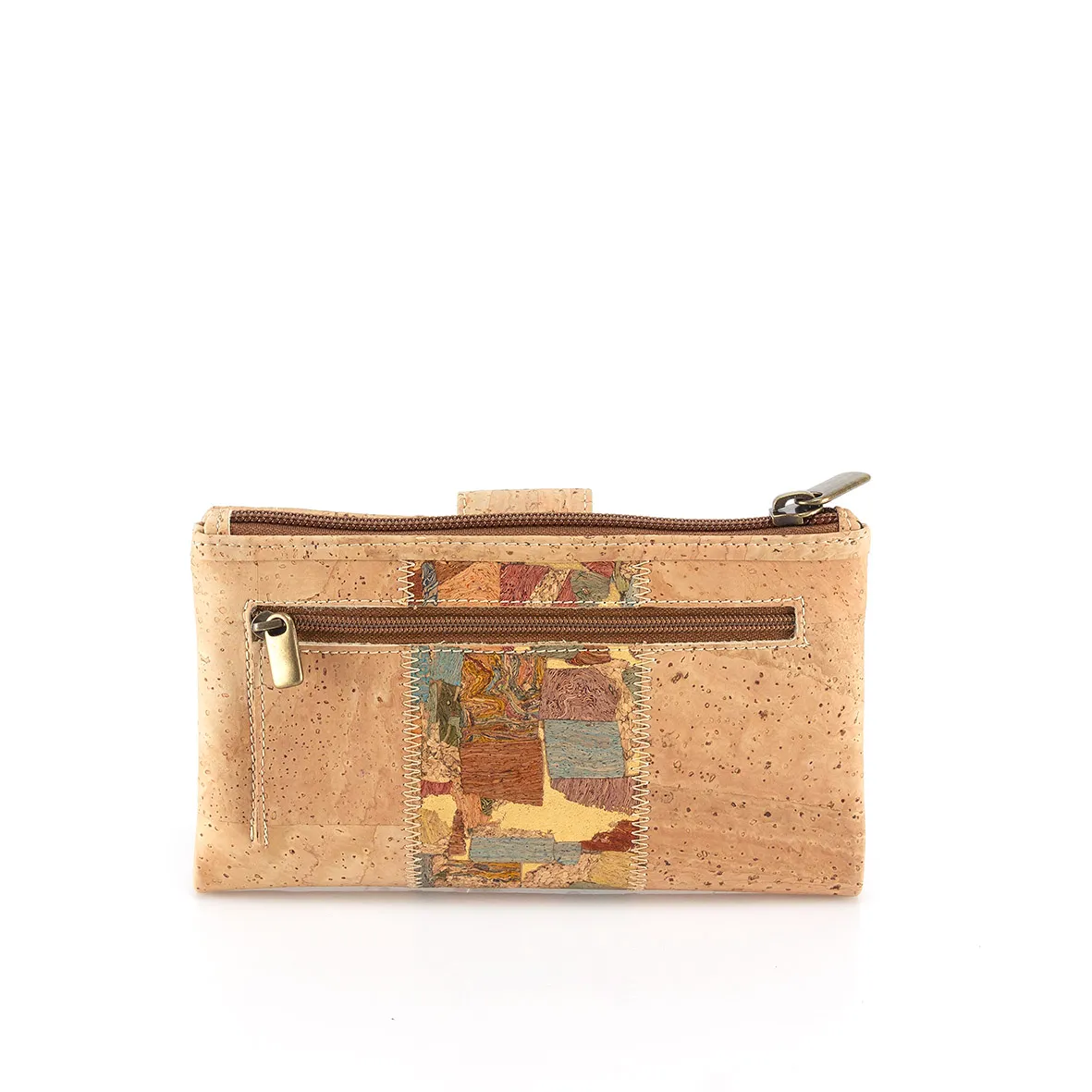Porta-Moedas Grande em Cortiça, Flexível, com Proteção Antirroubo RFID, Exterior com Patchwork