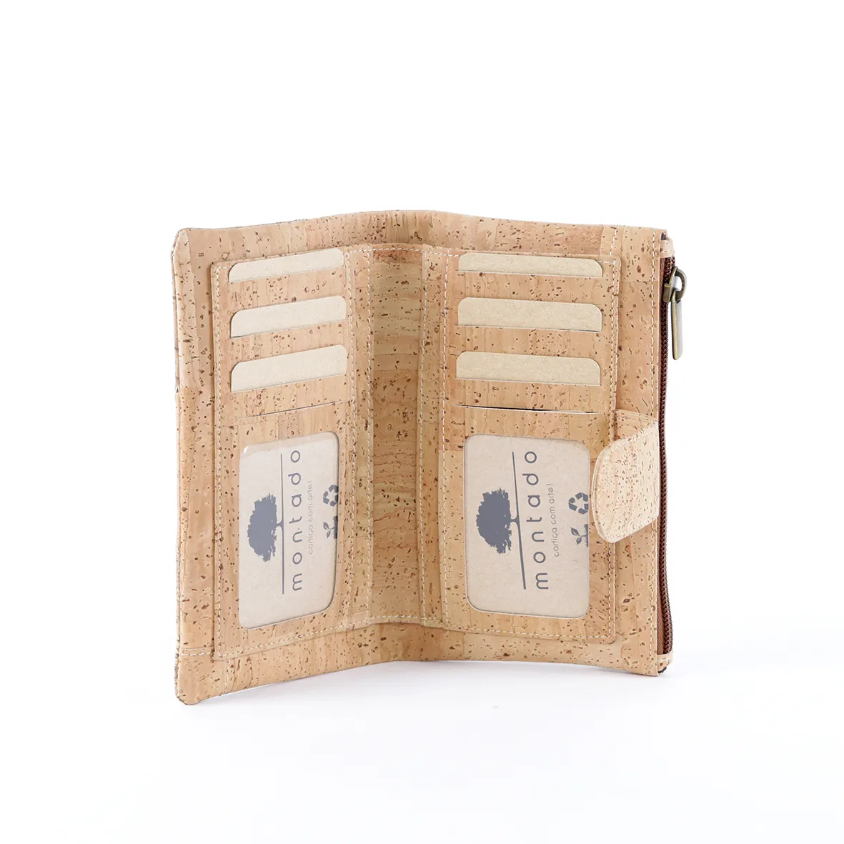 Porta-Moedas Grande em Cortiça, Flexível, com Proteção Antirroubo RFID, Exterior com Patchwork