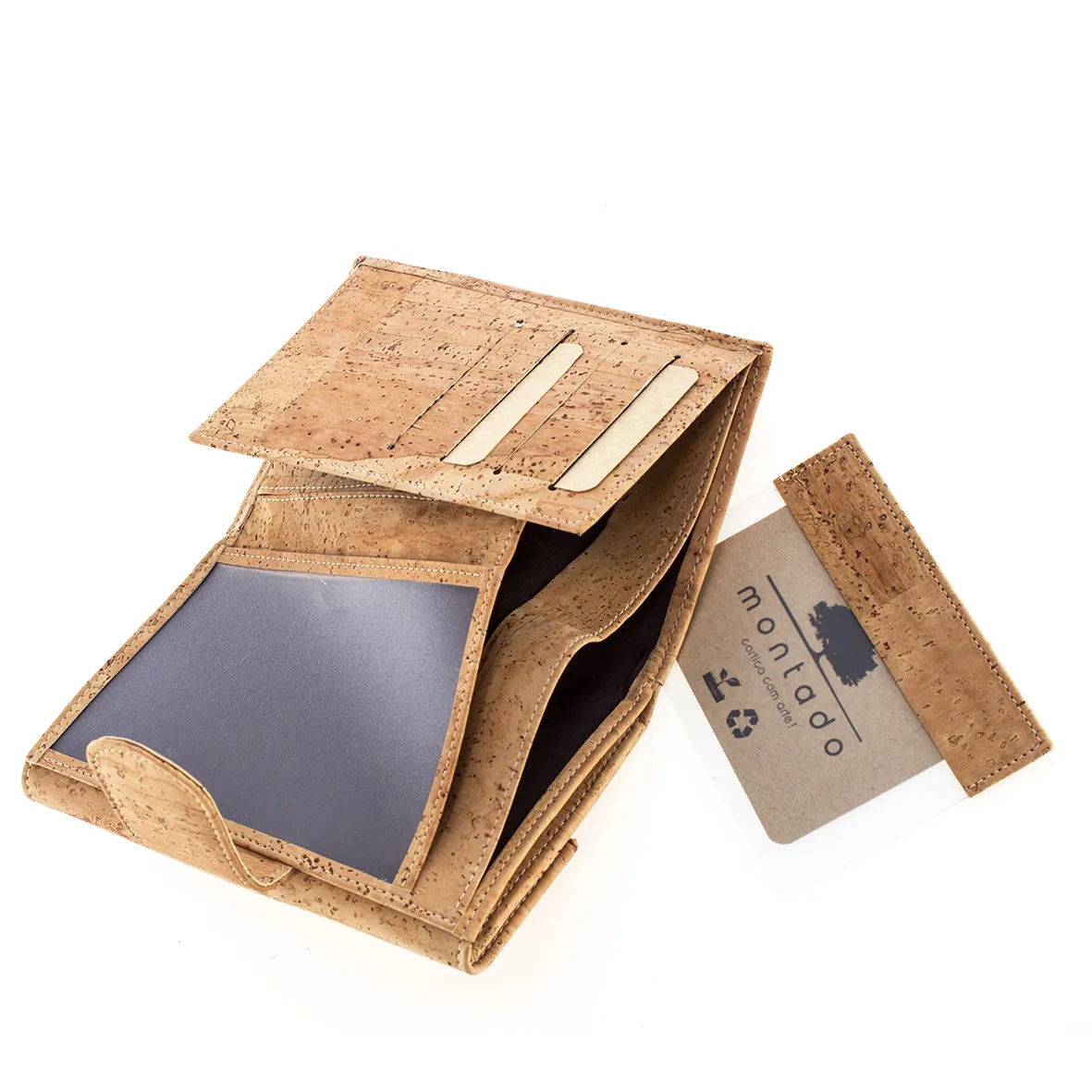 Porta-Moedas em Cortiça, Tamanho Médio e Estruturado, com Proteção Anti-roubo RFID, Exterior com Patchwork