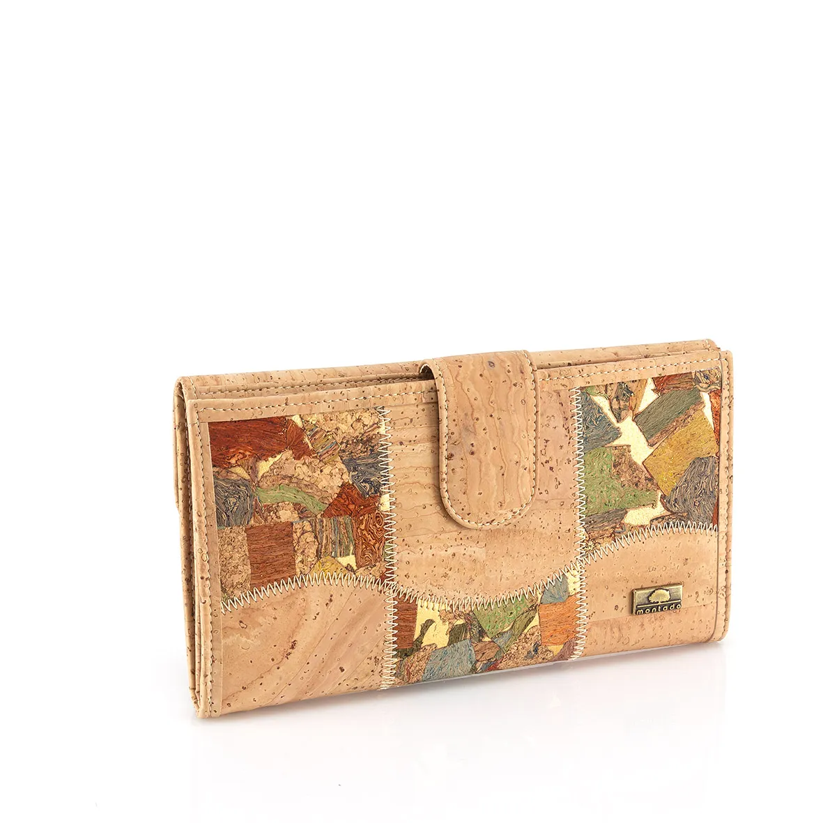 Large, structured cork coin purse with anti-theft protection and patchwork exterior