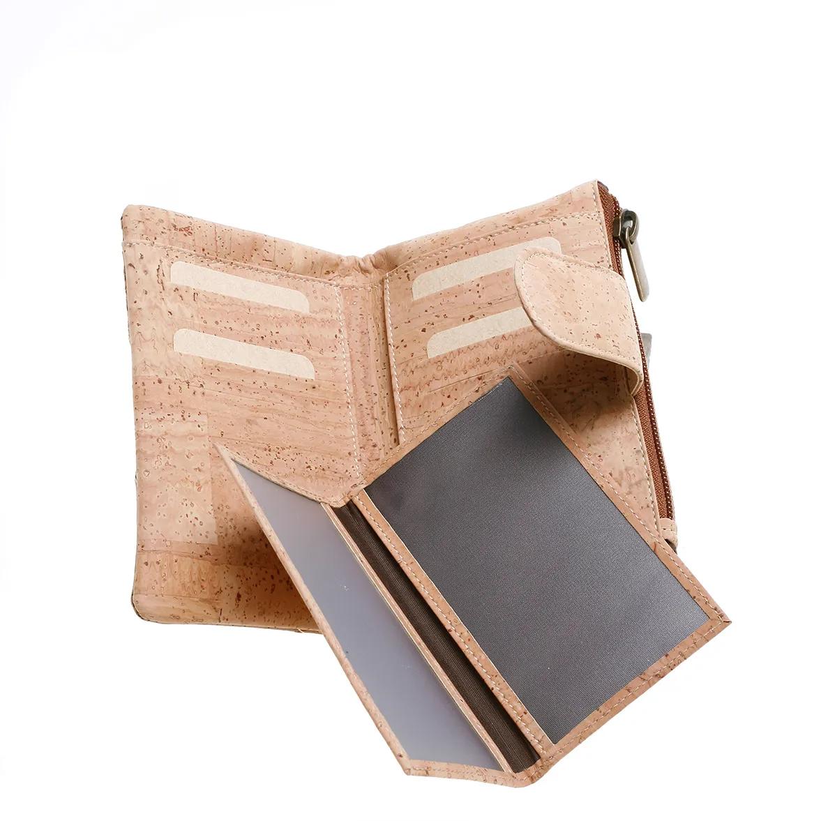 Cork Coin Purse, Flexible Structure, Small Size, with RFID Anti-Theft Protection, Patchwork Exterior