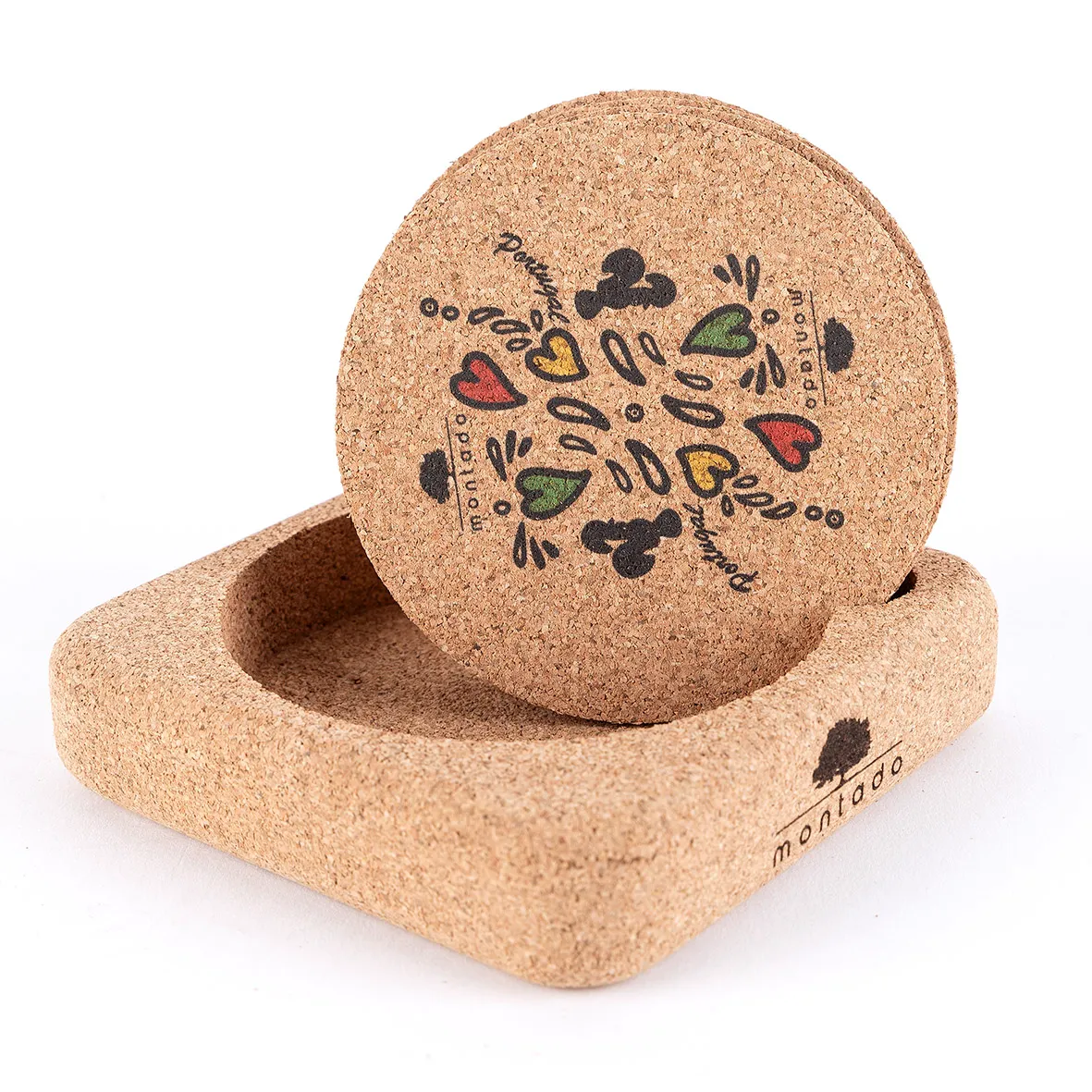 Pack of 4 Reusable Round Cork Coasters - Rooster Pattern