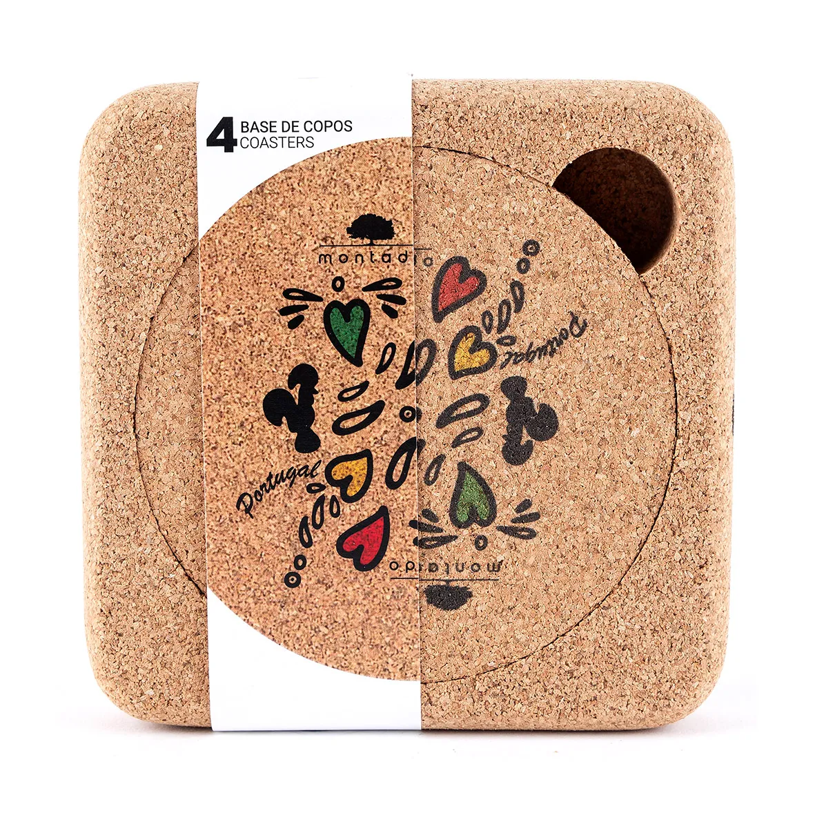 Pack of 4 Reusable Round Cork Coasters - Rooster Pattern