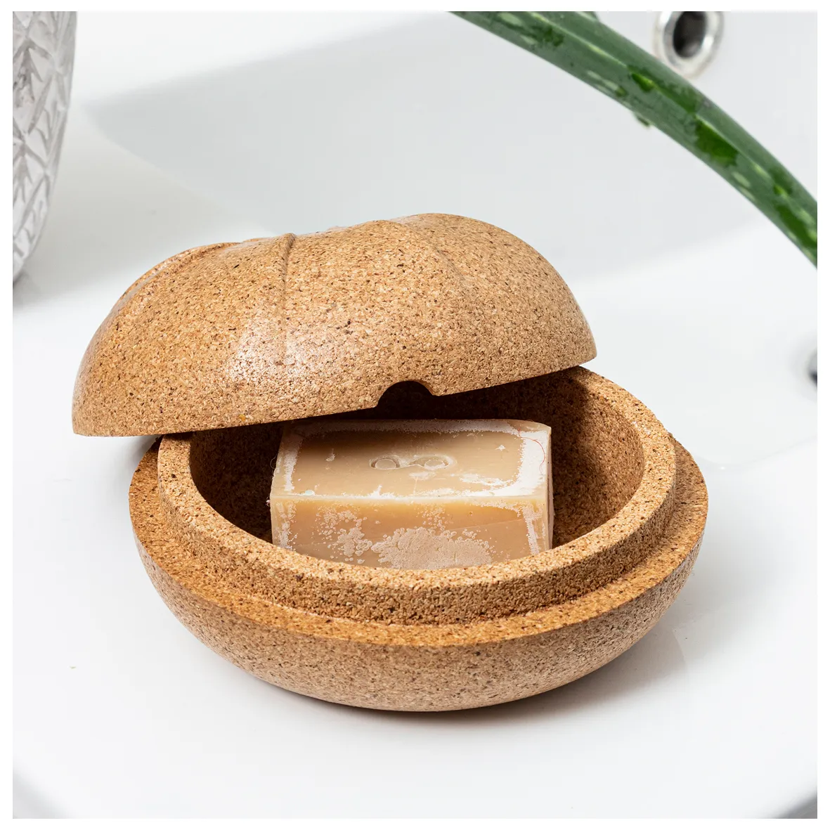 Saboneteira em Cortiça Natural com Tampa Redonda