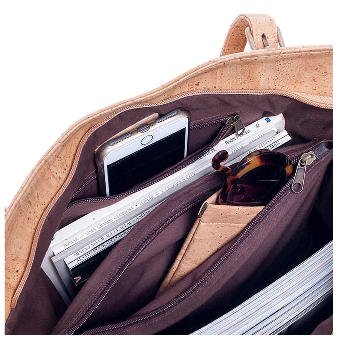 Cork Shoulder Bag with Gold Leaf Pattern