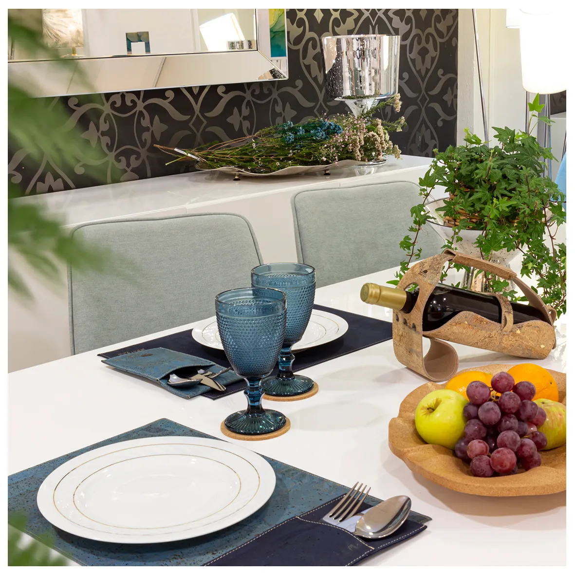 Individual de Mesa Sustentável em Cortiça - Azul Claro