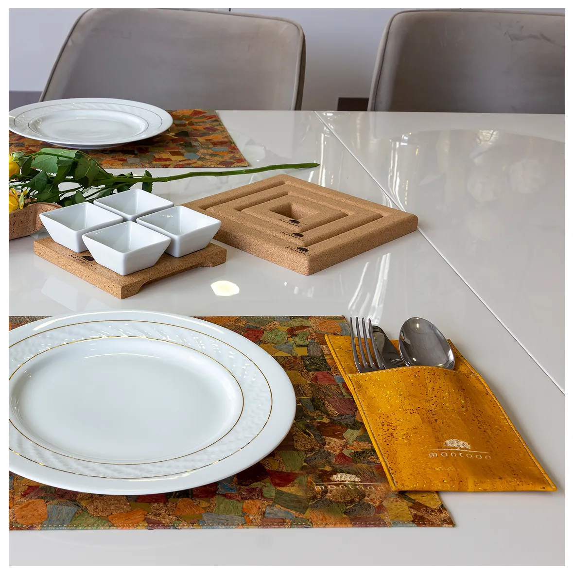 Reusable Cork Cutlery Holder - Yellow