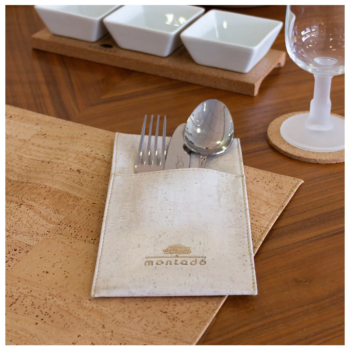 Reusable Cork Cutlery Holder - White