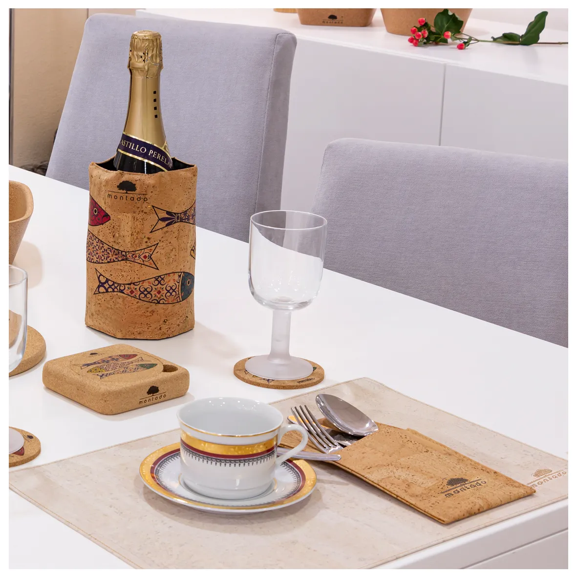 Reusable Cork Cutlery Holder - Natural