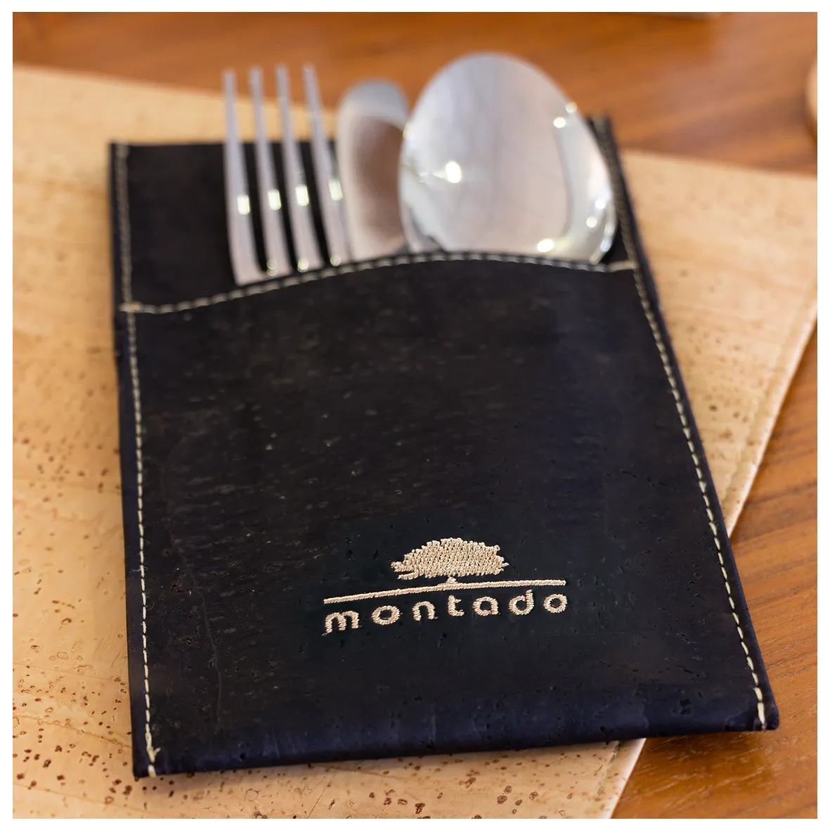 Reusable Cork Cutlery Holder - Black