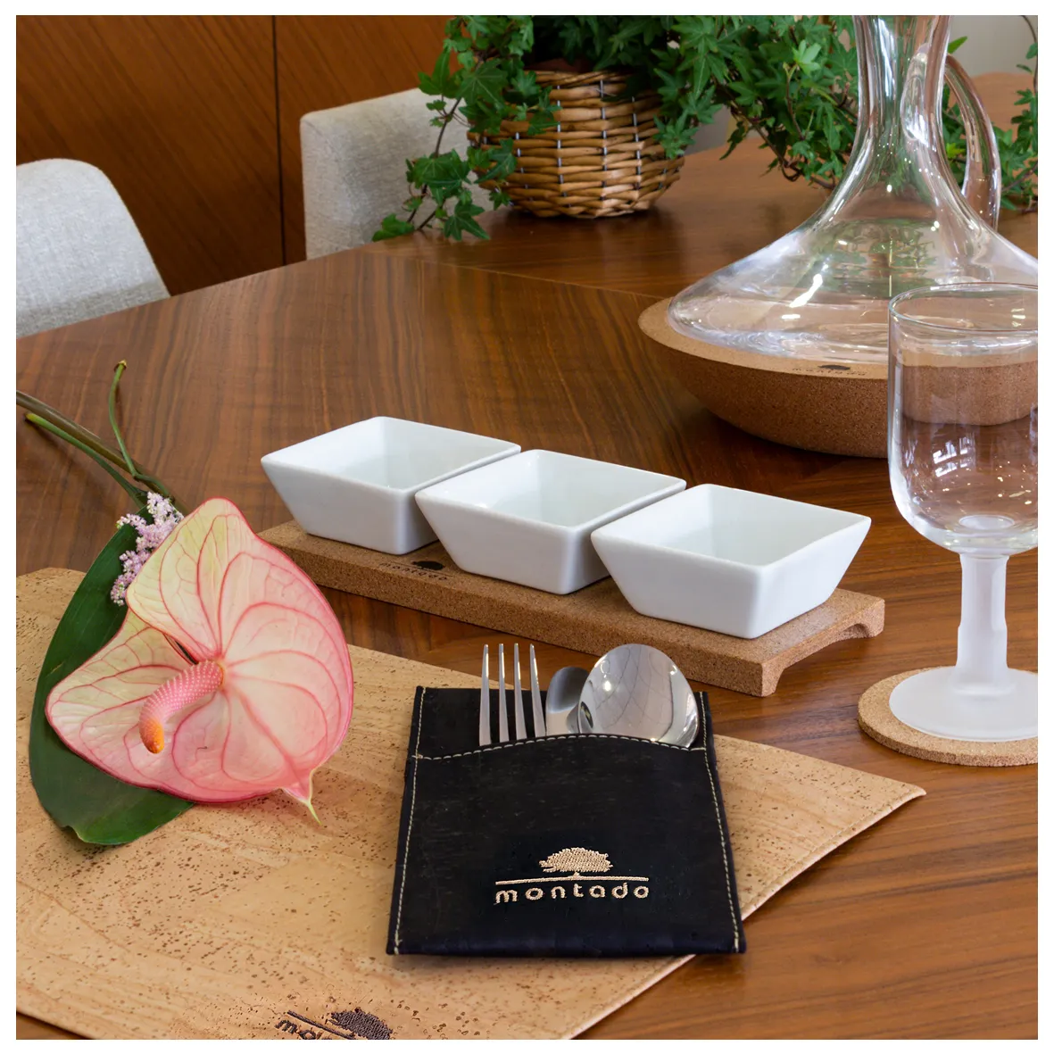 Reusable Cork Cutlery Holder - Black