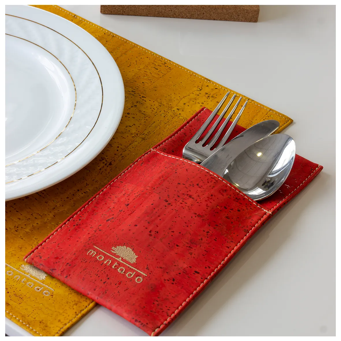 Reusable Cork Cutlery Holder - Red